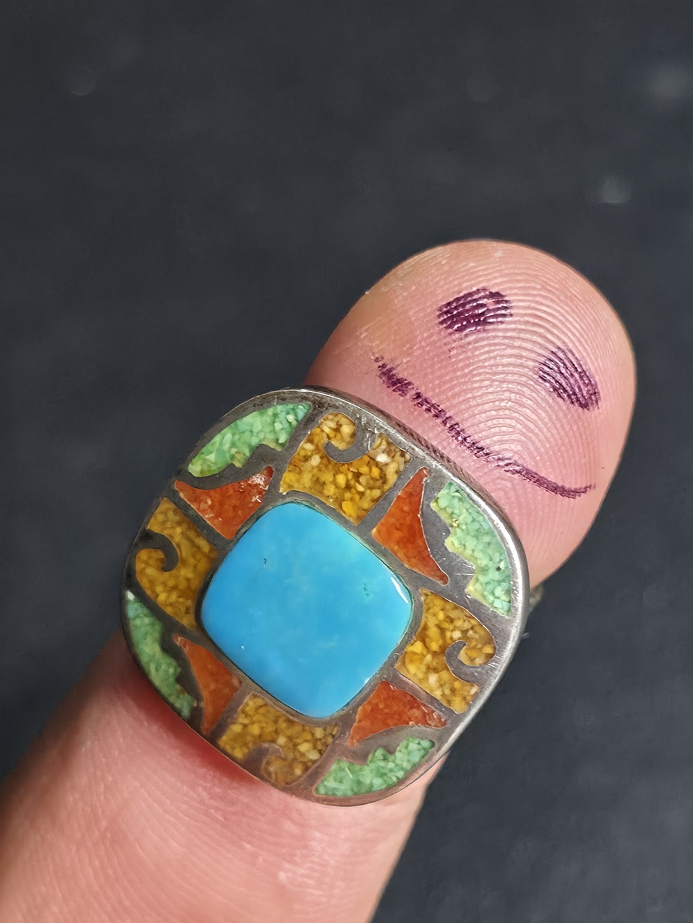 Carolyn Pollack Sterling Silver Turquoise Multicolor Inlay Mosaic Ring Size 6
